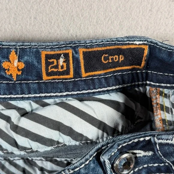 Rock Revival Darcey C204 Distressed Crop Jeans Medium Wash Sequin Size 26 - Picture 12 of 14